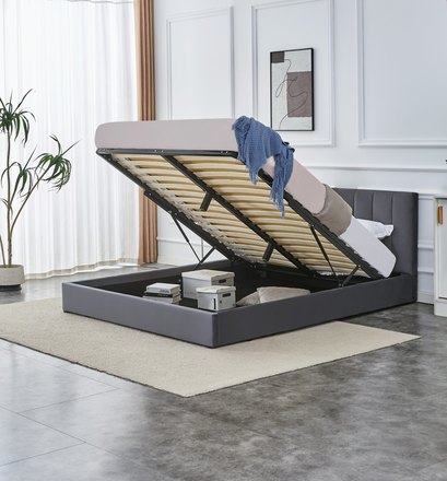 Manželská postel s boxem na ložní prádlo Halmar KATARINA popelavá (2p=1szt) (2)