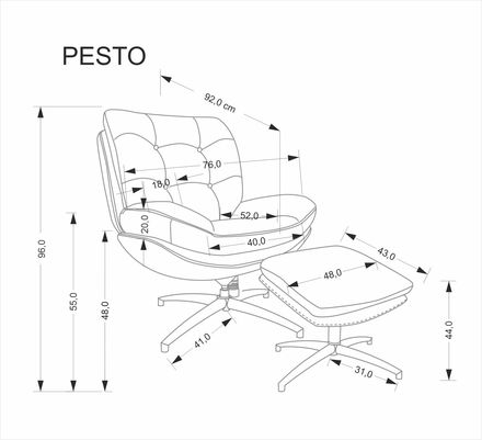 Křeslo Halmar PESTO s opěrkou nohou, funkce kolébky, popelavá (8)
