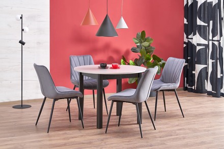 Moderní jídelní stůl Halmar RINGO barva pracovní deska kašmír, nohy - černá (102-142x102x76 cm) (2p=1szt) (14)