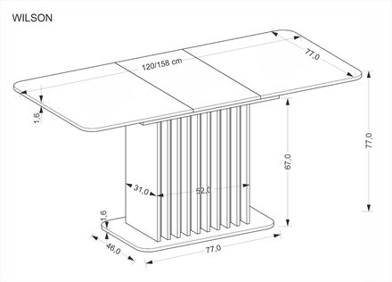 Moderní jídelní stůl s rozkladem Halmar WILSON, pracovní deska - dub artisan  černá, nohy - dub artisan  černá (2p=1szt) (11)