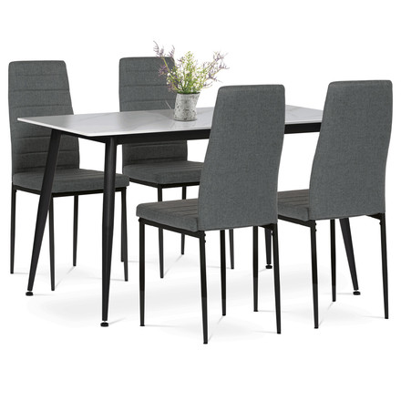 Set moderní jídelní stůl se židlemi Autronic Jídelní set 1+4, stůl 130x70, deska slinutý kámen v imitaci bílého matného mramoru, židle šedá látka, černý lak (ASE-1004 GREY2)