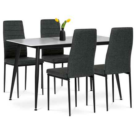 Set moderní jídelní stůl se židlemi Autronic Jídelní set 1+4, stůl 130x70, deska slinutý kámen v imitaci bílého matného mramoru, židle zelená látka, černý lak (ASE-1004 BK2)