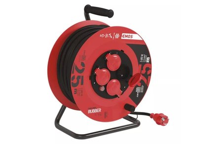 Prodlužovací kabel na bubnu Emos 108325 Kabel prodlužovací, 25m / 230V, cívka, 4 zásuvky, guma