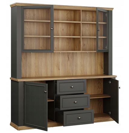 Vitrína Forte Pontypool 183x202x43cm dub/šedá  (karton*5) (1)