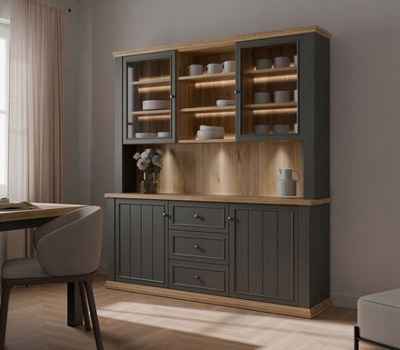 Vitrína Forte Pontypool 183x202x43cm dub/šedá  (karton*5) (4)