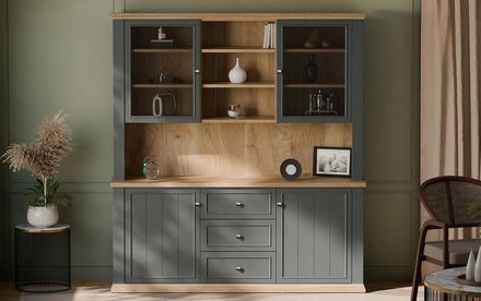 Vitrína Forte Pontypool 183x202x43cm dub/šedá  (karton*5) (5)