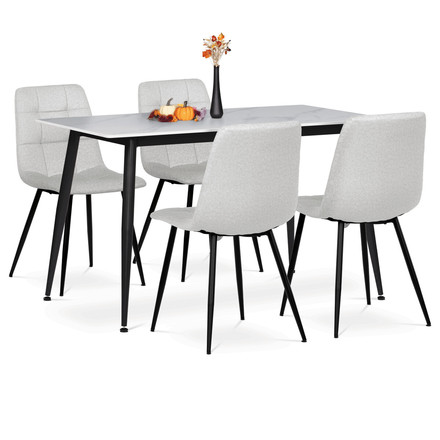 Set moderní jídelní stůl se židlemi Autronic Jídelní set 1+4, stůl 130x80, deska slinutý kámen, židle bílá látka, černý kov (ASE-1038 WT2)
