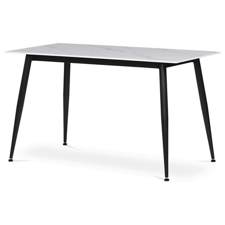 Set moderní jídelní stůl se židlemi Autronic Jídelní set 1+4, stůl 130x80, deska slinutý kámen, židle bílá látka, černý kov (ASE-1038 WT2) (2)