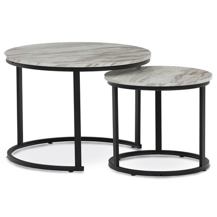 Sestava dvou konferenčních stolků Autronic Set 2 ks stolků, MDF deska, dekor bílý mramor, kovová podnož, černý lak (CT-X7122 WT)