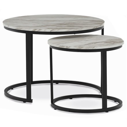 Sestava dvou konferenčních stolků Autronic Set 2 ks stolků, MDF deska, dekor bílý mramor, kovová podnož, černý lak (CT-X7122 WT) (3)