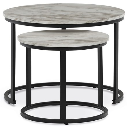 Sestava dvou konferenčních stolků Autronic Set 2 ks stolků, MDF deska, dekor bílý mramor, kovová podnož, černý lak (CT-X7122 WT) (4)