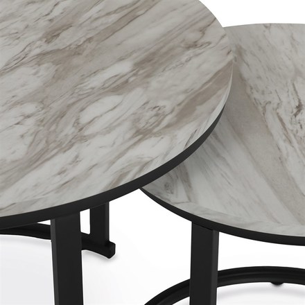 Sestava dvou konferenčních stolků Autronic Set 2 ks stolků, MDF deska, dekor bílý mramor, kovová podnož, černý lak (CT-X7122 WT) (6)