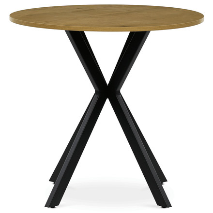 Moderní jídelní stůl Autronic Stůl jídelní kulatý, 80x75 cm, MDF divoký dub, černé kovové nohy (HT-F4108 OAK) (1)