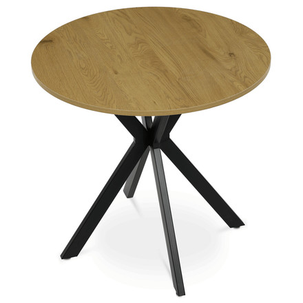 Moderní jídelní stůl Autronic Stůl jídelní kulatý, 80x75 cm, MDF divoký dub, černé kovové nohy (HT-F4108 OAK) (3)