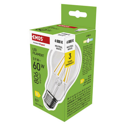 LED žárovka Emos ZF5D43 LED-FLM A60 5,9W(60W) 806lm E27 NW (1)