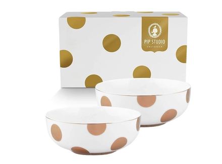 Sada misek Pip Studio Dot Delight bílá/zlatá 15cm 2ks