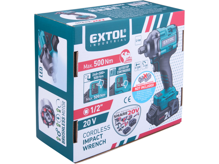 Aku rázový utahovák Extol Industrial 8791815 1/2" aku SHARE20V, 500Nm, BRUSHLESS, bez baterie a nabíječky (8)