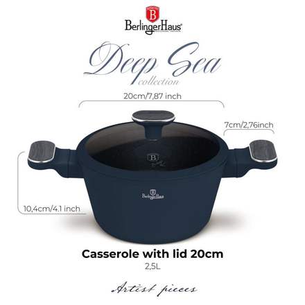 Kastrol s titanovým povrchem a poklicí Berlingerhaus BH-8376 20 cm Deep Sea Collection (1)