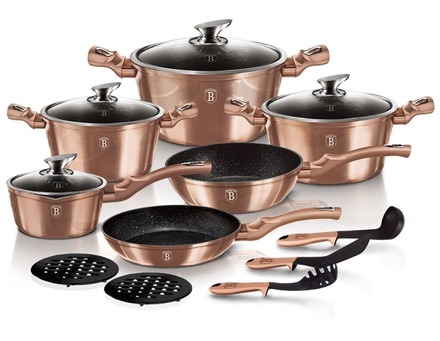Sada nádobí s mramorovým povrchem Berlingerhaus BH-1224 15 ks Rosegold Metallic Line