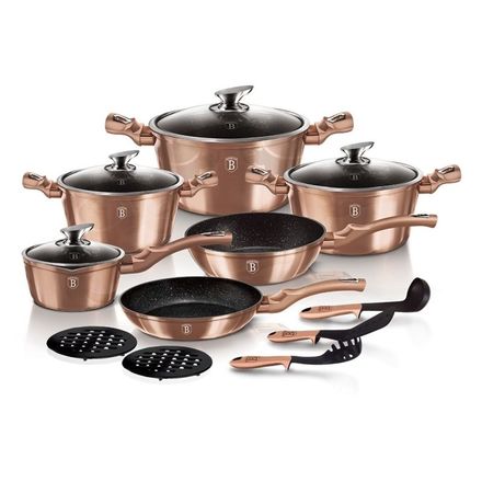Sada nádobí s mramorovým povrchem Berlingerhaus BH-1224 15 ks Rosegold Metallic Line