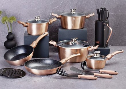 Sada nádobí s mramorovým povrchem Berlingerhaus BH-1224 15 ks Rosegold Metallic Line (1)
