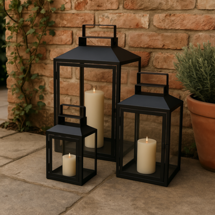 Lucerna Homestyling KO-HZ1952000 kovová sada 3 ks sklo 44+35+28cm (1)