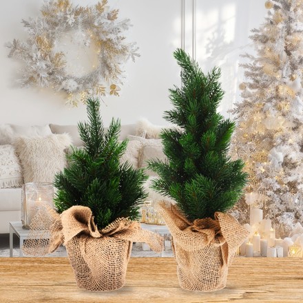 Vánoční dekorace Homestyling KO-317910020 stromek v jutovém pytli 30 cm (1)
