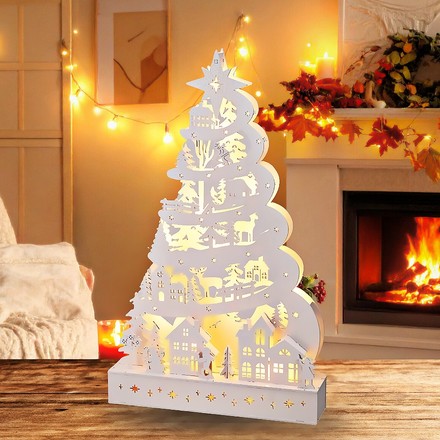 Vánoční dekorace Homestyling KO-AX5350620 stromek s LED osvětlením 45 cm bílý (1)