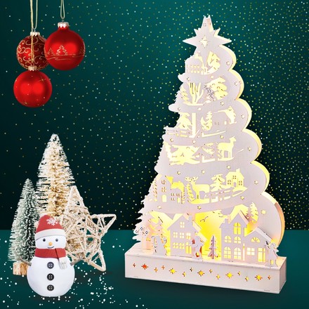 Vánoční dekorace Homestyling KO-AX5350620 stromek s LED osvětlením 45 cm bílý (2)