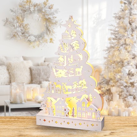 Vánoční dekorace Homestyling KO-AX5350620 stromek s LED osvětlením 45 cm bílý (3)