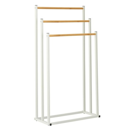 Věšák na ručníky Bathroom Solutions KO-C80653870 Věšák na ručníky kovový bílý s bambusem