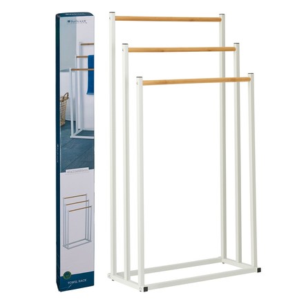 Věšák na ručníky Bathroom Solutions KO-C80653870 Věšák na ručníky kovový bílý s bambusem (2)