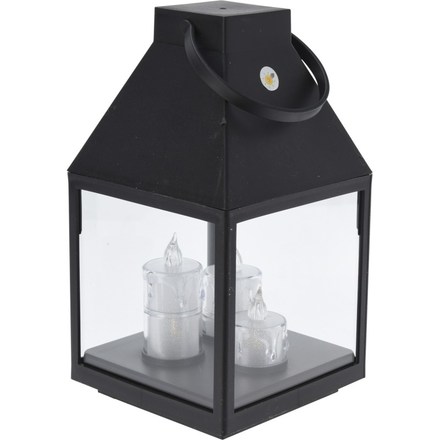 Lucerna Homestyling KO-ANX000860 černá s 3 LED svíčkami 25 cm