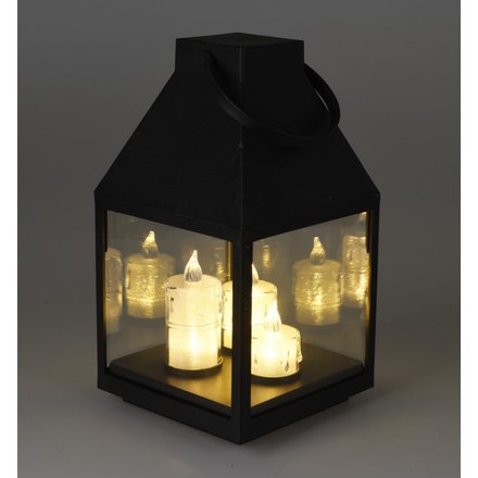 Lucerna Homestyling KO-ANX000860 černá s 3 LED svíčkami 25 cm (1)