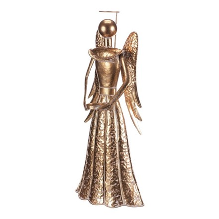 Dekorace Autronic Anděl kovový - 60 cm, kalíšek na čaj. svíčku, zlatý (KOC502-L) (1)