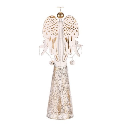 Dekorace Autronic Anděl kovový s rolničkami - na postavení, vel. L, bílý (KOB004-L) (4)