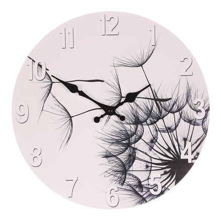 Nástěnné hodiny Autronic Hodiny nástěnné - pampeliška, MDF, černobílé, 34 cm (HA1683)