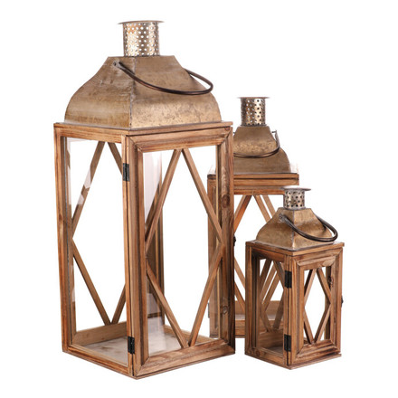 Lucerna Autronic Lucerna dřevěná - čtyřboká, cena za sadu 3 ks (DA206) (5)