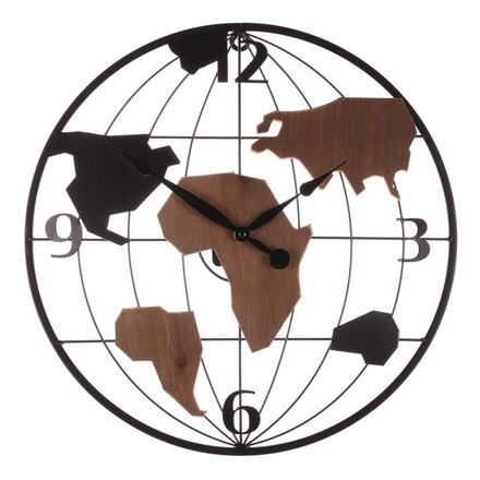 Nástěnné hodiny Autronic Hodiny nástěnné - pr. 40 cm, kov a MDF, motiv světadílů (HW4014)