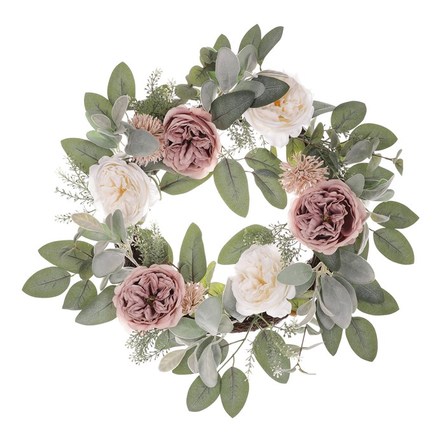 Věnec Autronic Věnec umělý - pr. 60 cm, ojíněná zeleň s růžemi (VED002)