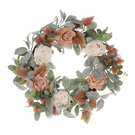 Věnec Autronic Věnec umělý - pr. 50 cm, ojíněná zeleň s růžemi (VED001)