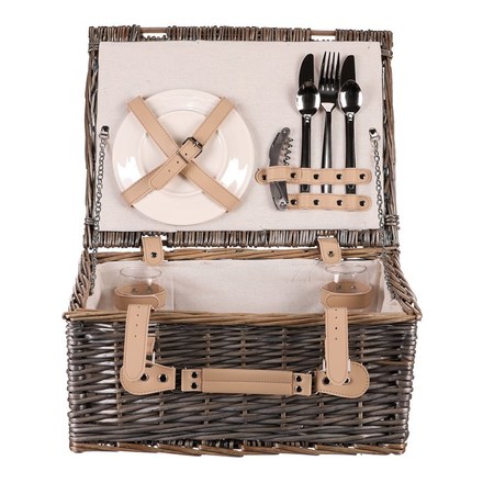 Koš piknikový Autronic Koš piknikový - s vybavením pro 2 osoby, proutěný, barva šedá (PRN2020 GREY) (1)