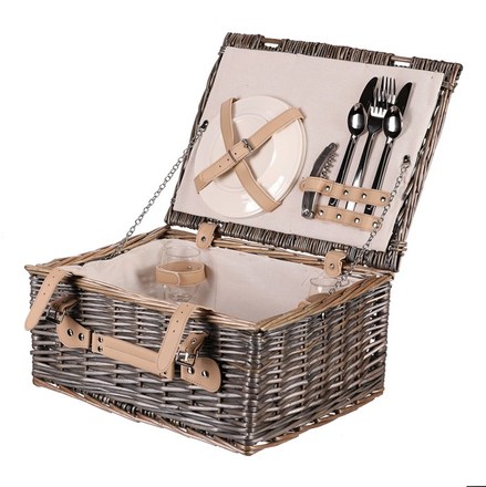 Koš piknikový Autronic Koš piknikový - s vybavením pro 2 osoby, proutěný, barva šedá (PRN2020 GREY) (2)