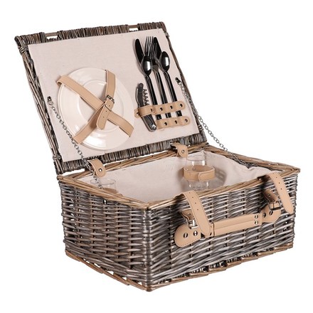 Koš piknikový Autronic Koš piknikový - s vybavením pro 2 osoby, proutěný, barva šedá (PRN2020 GREY) (6)
