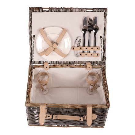 Koš piknikový Autronic Koš piknikový - s vybavením pro 2 osoby, proutěný, barva šedá (PRN2020 GREY) (7)