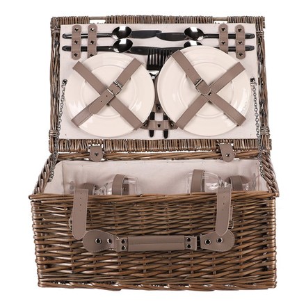 Koš piknikový Autronic Koš piknikový - s vybavením pro 4 osoby, proutěný, barva šedá (PRN2019 GREY) (1)