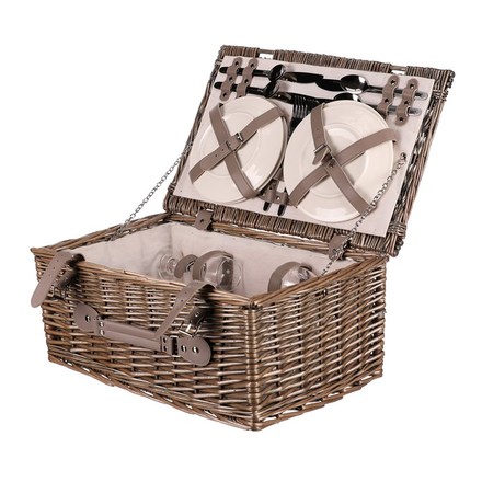 Koš piknikový Autronic Koš piknikový - s vybavením pro 4 osoby, proutěný, barva šedá (PRN2019 GREY) (2)