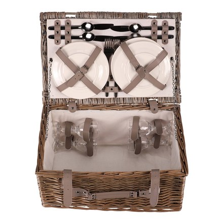 Koš piknikový Autronic Koš piknikový - s vybavením pro 4 osoby, proutěný, barva šedá (PRN2019 GREY) (7)