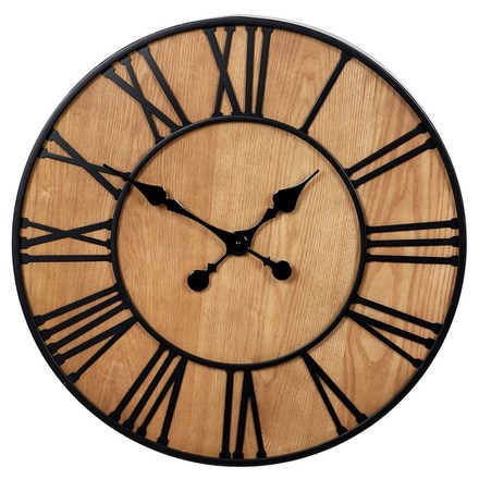 Nástěnné hodiny Autronic Hodiny nástěnné - pr. 60 cm, kov a MDF s jasanovou dýhou (FA23-020)