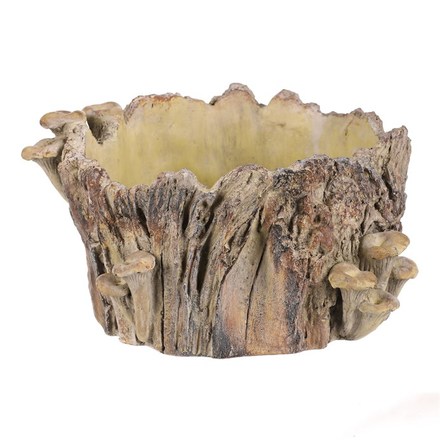 Obal na květiny Autronic Obal betonový - pařez s houbami, vel. L, hnědý (BMO3617-L) (1)